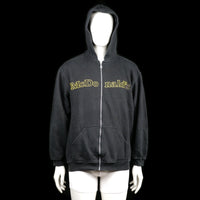 Promodoro - Hoodie - Black & Yellow - Size L - Black zip-up hoodie with a yellow "McDonald's" print across the chest. Features a front kangaroo pocket and ribbed cuffs.