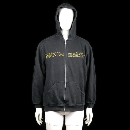 Promodoro - Hoodie - Black & Yellow - Size L - Black zip-up hoodie with a yellow "McDonald's" print across the chest. Features a front kangaroo pocket and ribbed cuffs.