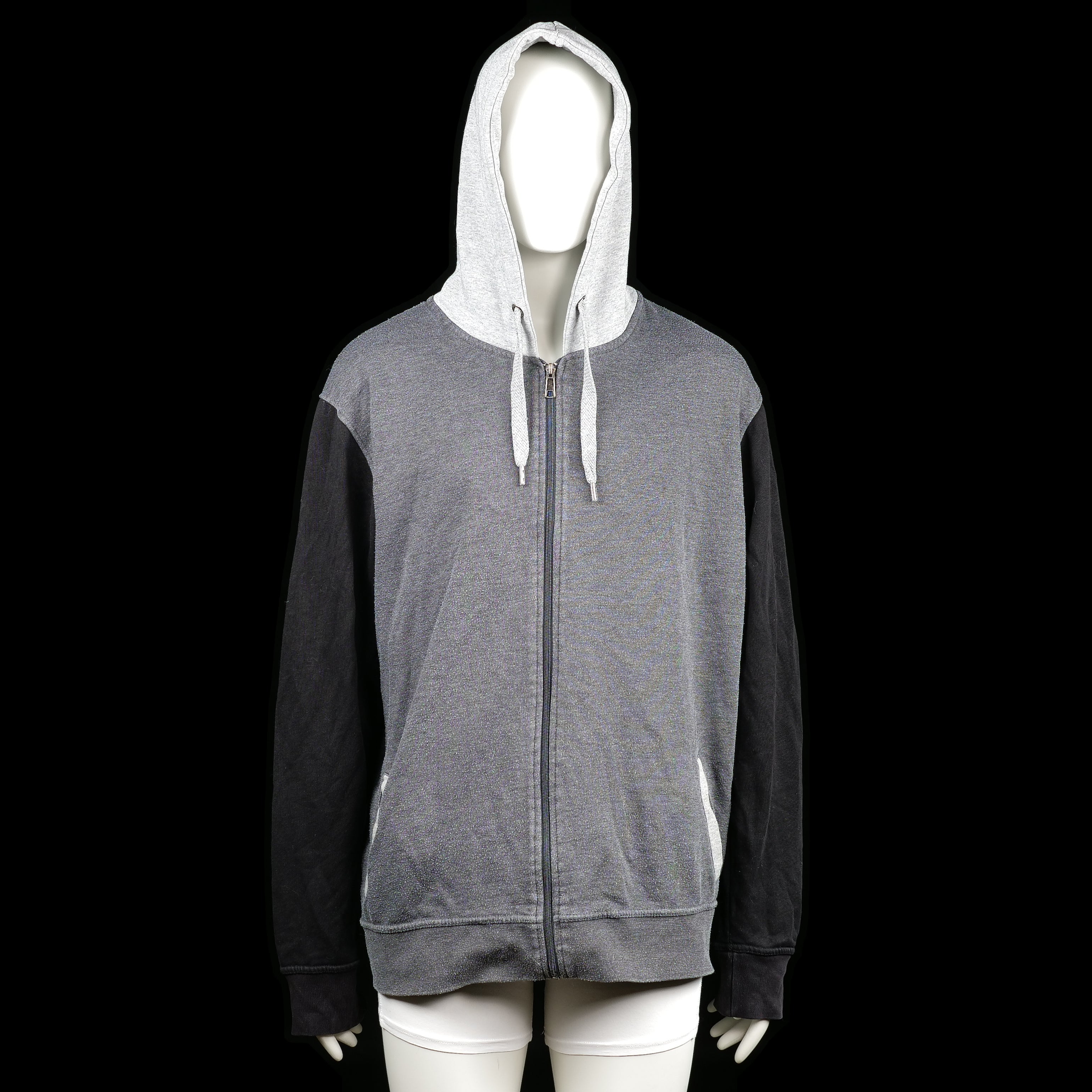 CYPRIME - Hoodie - Light Gray & Black - Size 4XL - Color-block hoodie with light gray hood and pockets, dark gray body, and black sleeves. Features a full front zipper and ribbed cuffs.