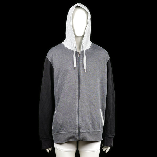 CYPRIME - Hoodie - Light Gray & Black - Size 4XL - Color-block hoodie with light gray hood and pockets, dark gray body, and black sleeves. Features a full front zipper and ribbed cuffs.