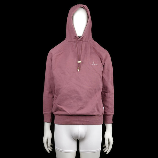Law of the Sea - Hoodie - Burgundy - Size S - Solid burgundy hoodie with a drawstring hood featuring rounded wooden toggles. Ribbed cuffs and straight hem.