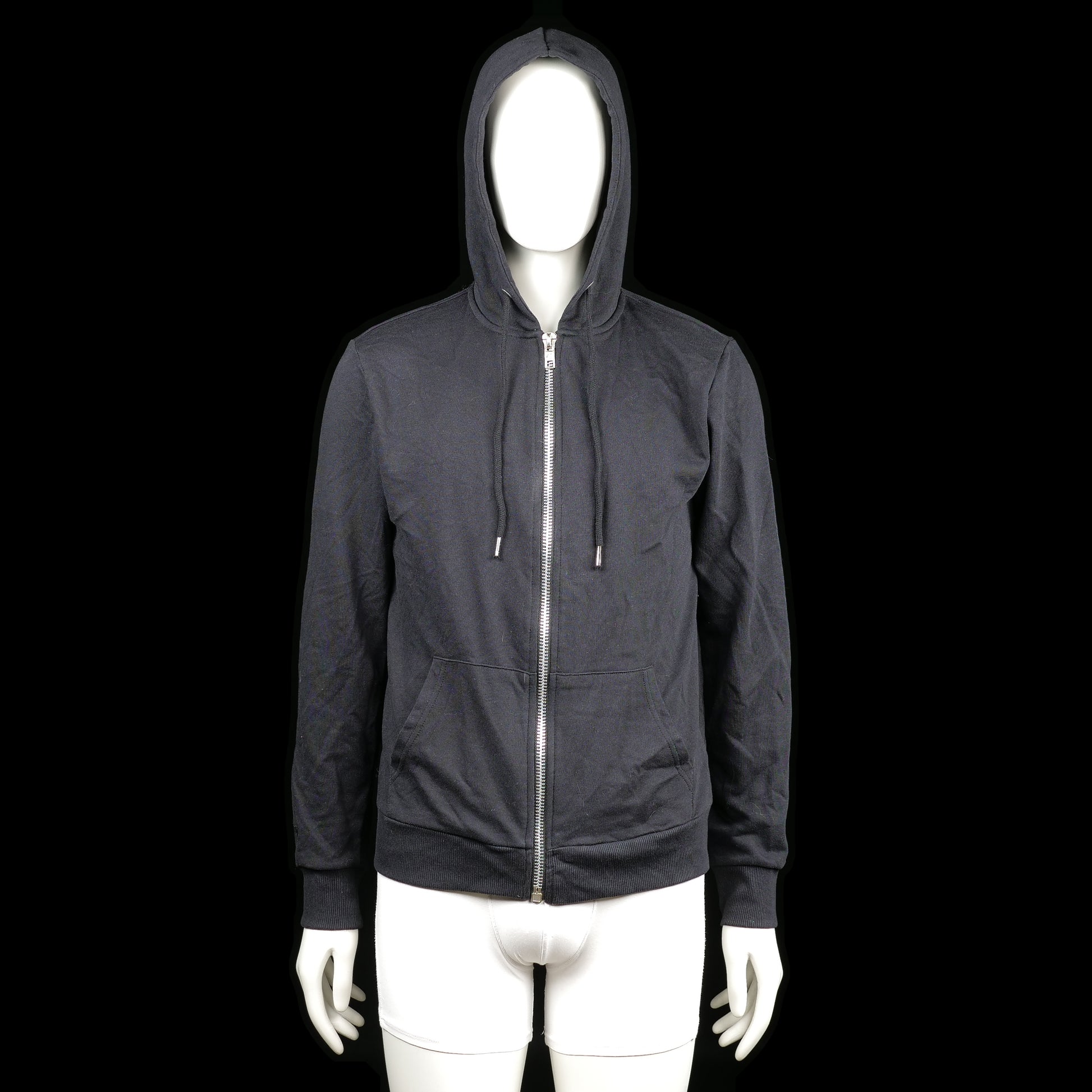 Lager 157 - Hoodie - Black - Size S - Black zip-up hoodie with drawstrings and front split kangaroo pockets. Ribbed cuffs and hem.
