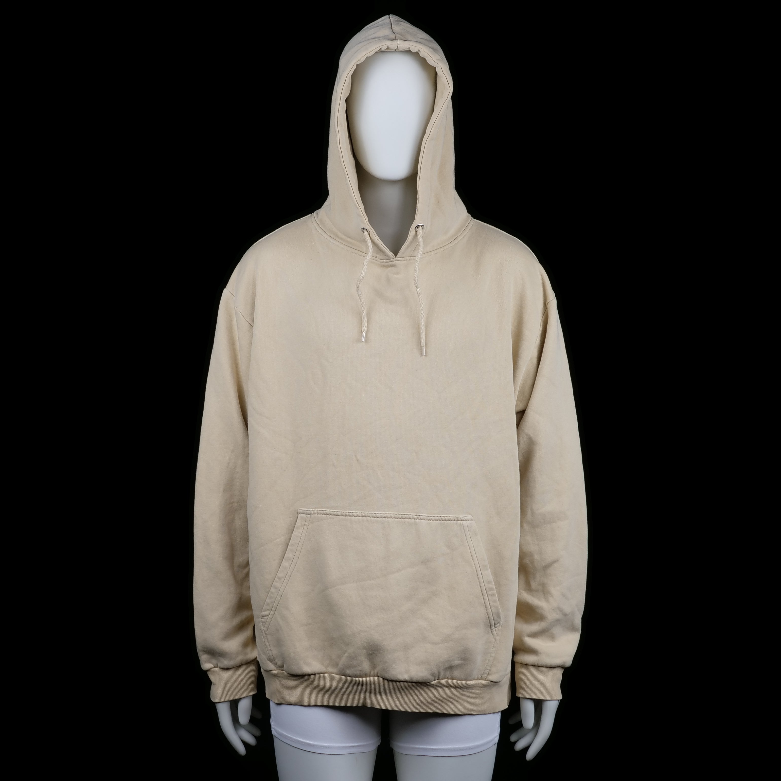 Lager 157 - Hoodie - Ivory - Size L - Solid ivory hoodie with a front kangaroo pocket and drawstring hood. Features ribbed cuffs and a straight hem.