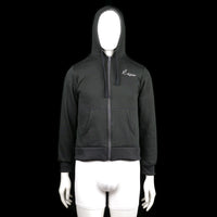 Australian - Hoodie - Black - Size M - Black zip-up hoodie with kangaroo pockets and ribbed cuffs and hem. Small white text embroidery on the left chest.