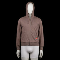 Dunder Sportswear - Hoodie - Brown - Size 42 - Brown zip-up hoodie with front kangaroo pockets and a drawstring-adjustable hood. Features ribbed cuffs and hem with a small red tag detail on the pocket.