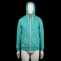 Capsize - Hoodie - Turquoise - Size M - Solid turquoise zip-up hoodie with white drawstrings and front kangaroo pockets. Features ribbed cuffs and a straight hem.