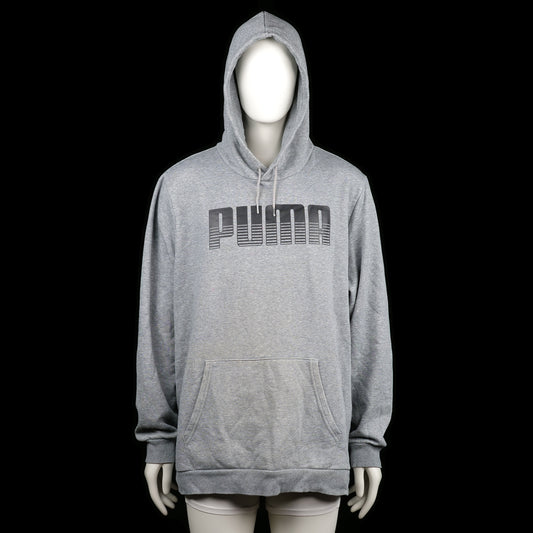 Puma - Hoodie - Light Gray - Size XXL - Light gray hoodie with a large black printed logo on the chest and a front kangaroo pocket. Features ribbed cuffs, a straight hem, and an adjustable drawstring hood.