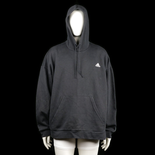 Adidas - Hoodie - Black & White - Size 2XL - Black hoodie with white three-stripe detailing running down the sleeves and across the upper back. Features a kangaroo pocket and a drawstring hood.