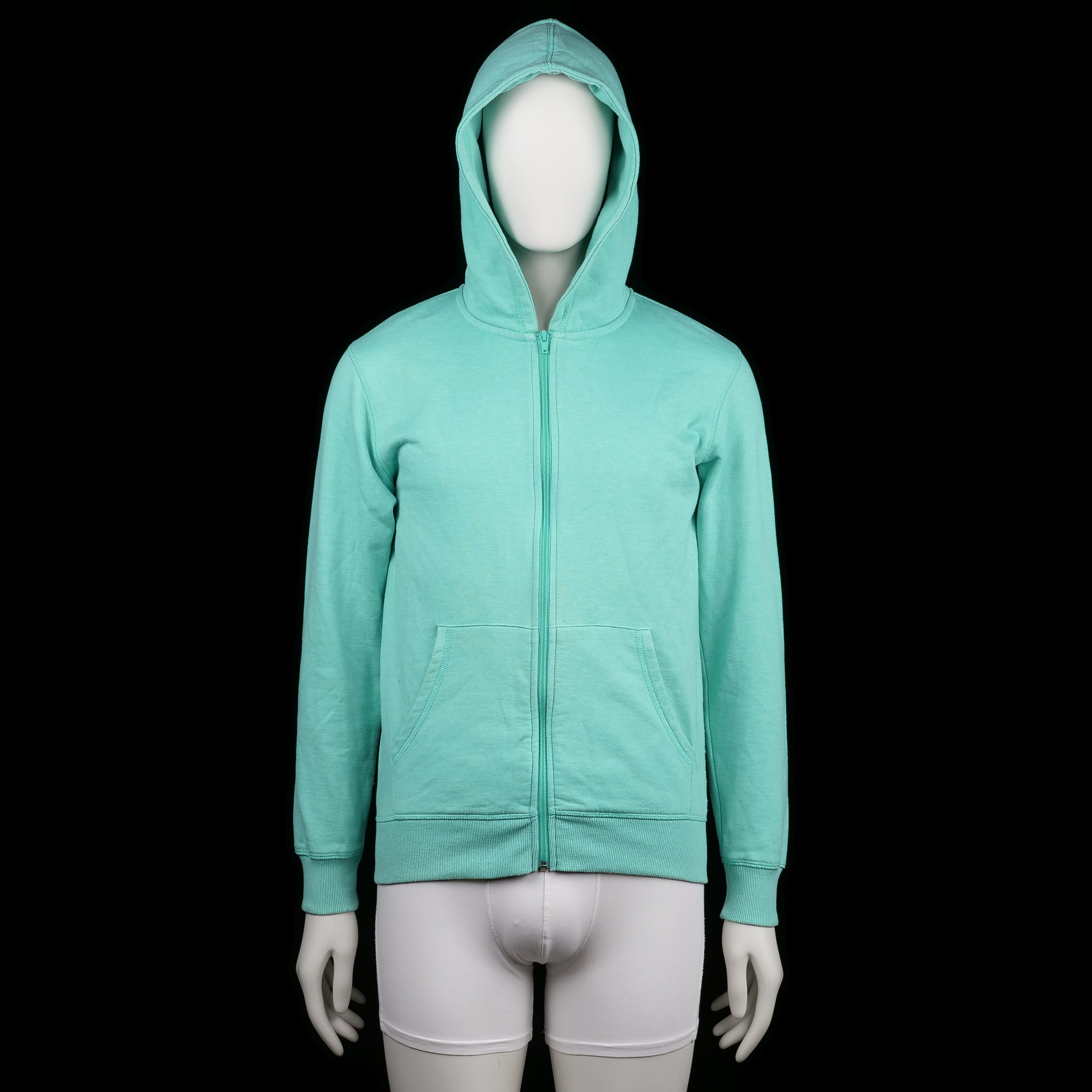 H&m Conscious Collection - Hoodie - Mint - Size 170 - Mint green zip-up hoodie with a front kangaroo pocket and ribbed cuffs and hem. Features a solid color and a standard hood.