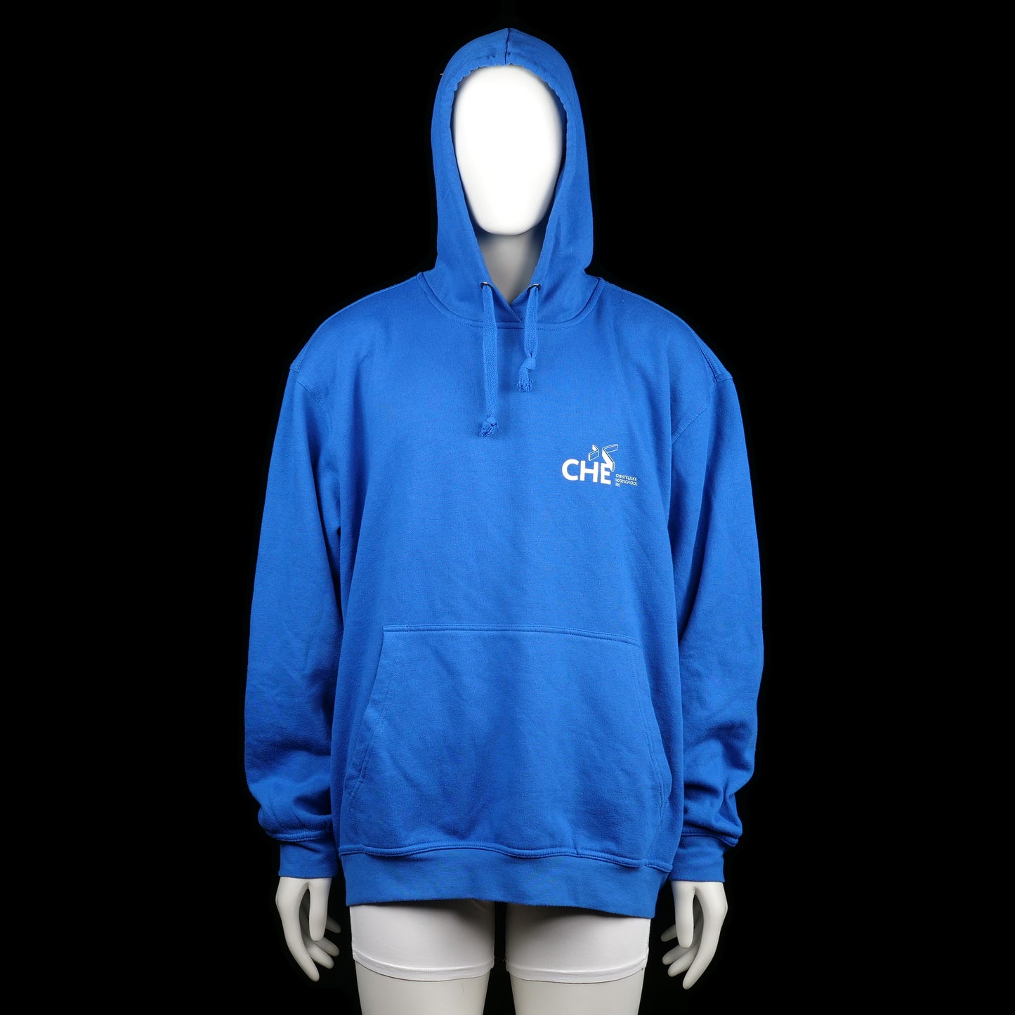 Clique - Hoodie - Royal Blue & White - Size XXL - Royal blue hoodie with a white printed logo on the front chest and "SOCIAL WORK" text across the back. Includes a kangaroo pocket, ribbed cuffs, and a drawstring hood.
