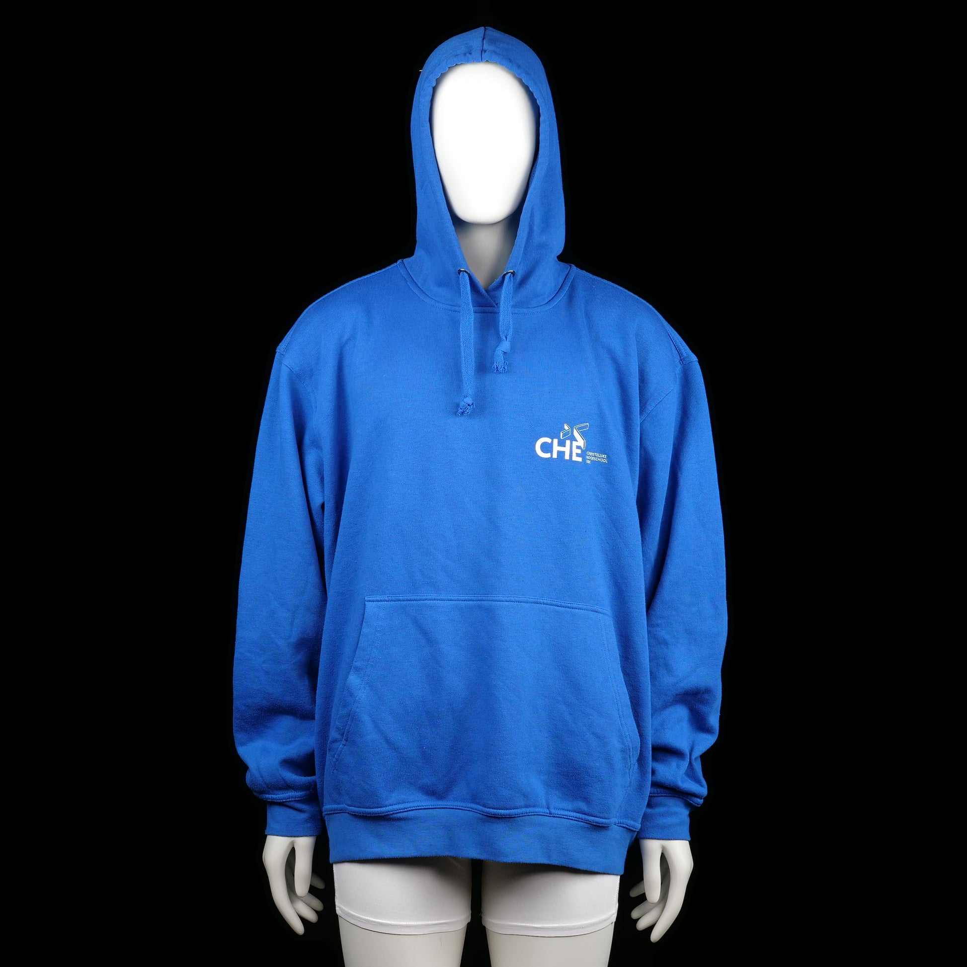 Clique - Hoodie - Royal Blue & White - Size XXL - Royal blue hoodie with a white printed logo on the front chest and "SOCIAL WORK" text across the back. Includes a kangaroo pocket, ribbed cuffs, and a drawstring hood.