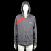 Adidas - Hoodie - Charcoal & Red - Size L - Charcoal zip-up hoodie with red diagonal print accents across the chest and back. Features front kangaroo pockets, ribbed cuffs, and a straight hem.