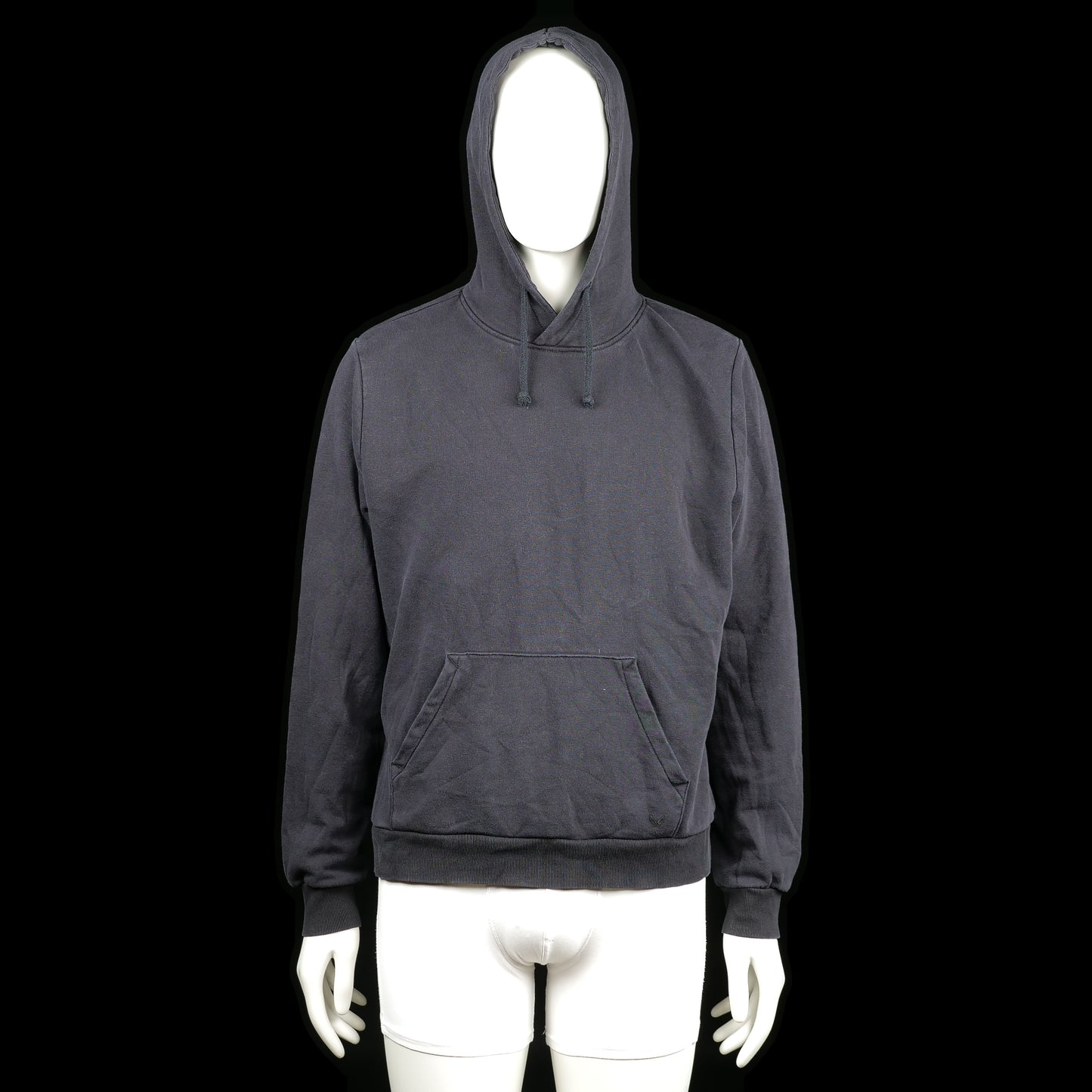 Soc - Hoodie - Charcoal - Size L - Charcoal hoodie with a kangaroo pocket, ribbed cuffs and hem, and an adjustable drawstring hood. The design is plain without any visible prints or embellishments.
