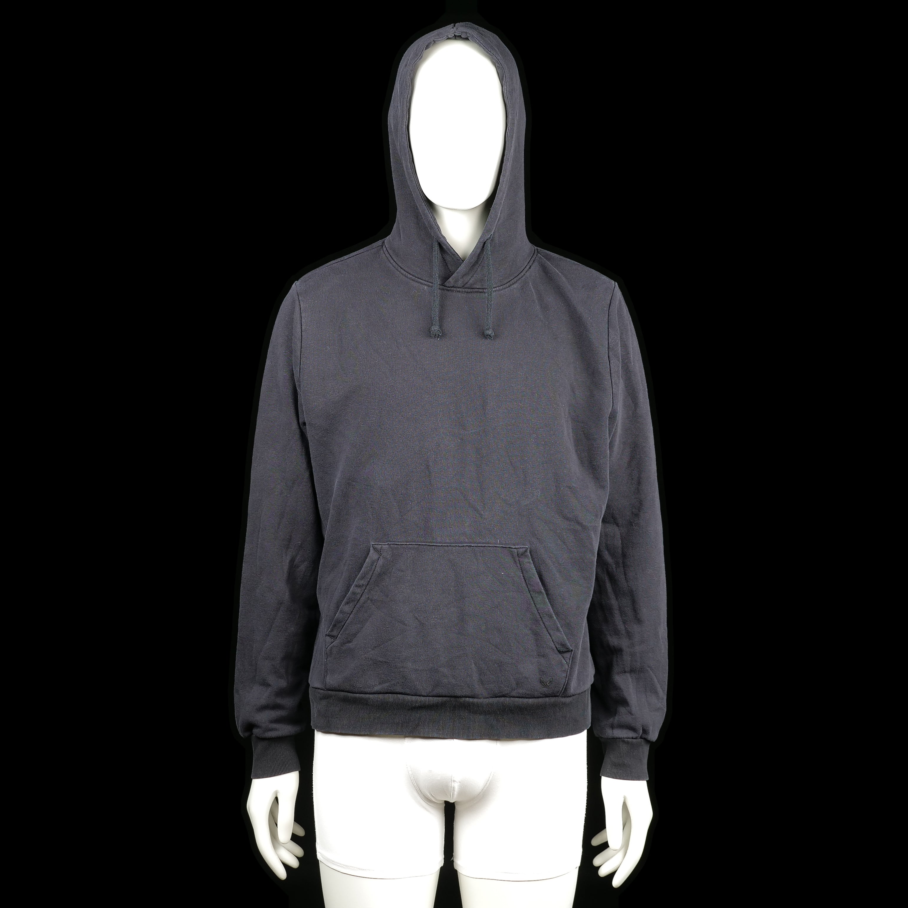Soc - Hoodie - Charcoal - Size L - Charcoal hoodie with a kangaroo pocket, ribbed cuffs and hem, and an adjustable drawstring hood. The design is plain without any visible prints or embellishments.