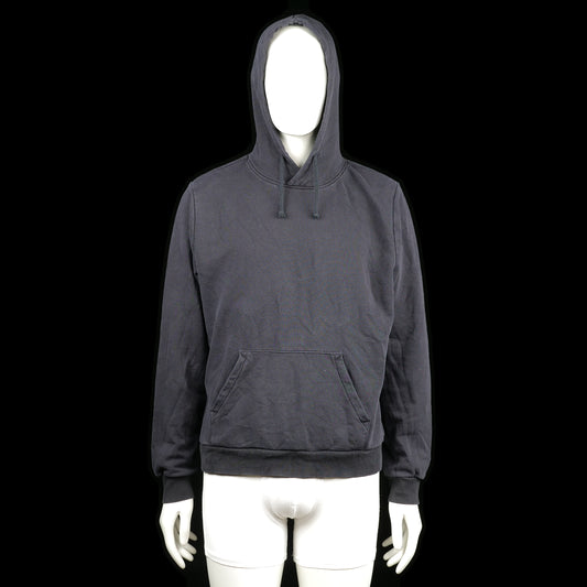 Soc - Hoodie - Charcoal - Size L - Charcoal hoodie with a kangaroo pocket, ribbed cuffs and hem, and an adjustable drawstring hood. The design is plain without any visible prints or embellishments.