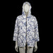Hoodie - White & Navy - Size XXL - White zip-up hoodie with a navy blue batik pattern and three-quarter sleeves. Features drawstring detail at the hem and two front patch pockets.