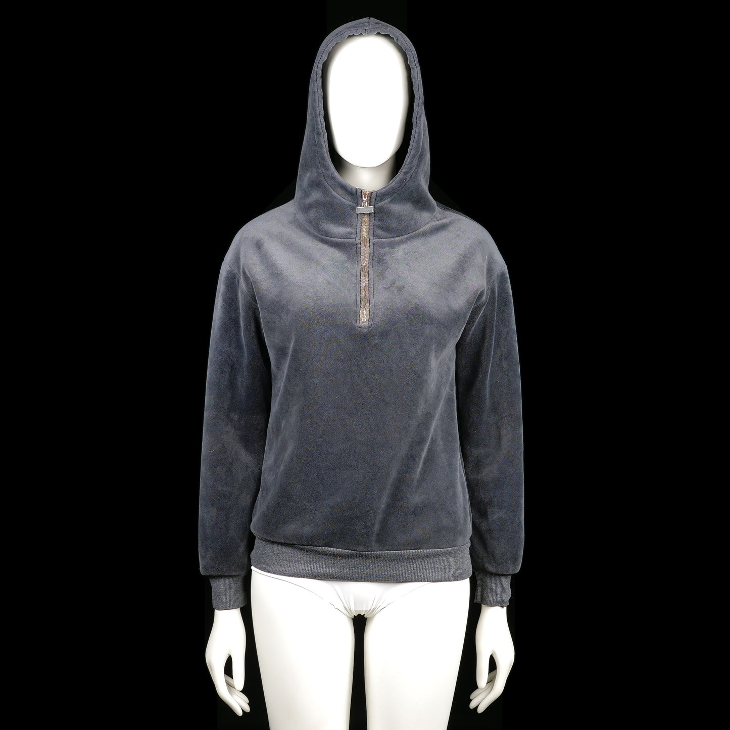 Hoodie - Charcoal - Size L - Charcoal gray hoodie with a half-zip front closure and ribbed cuffs and hem. Features a soft texture with a clean solid color.