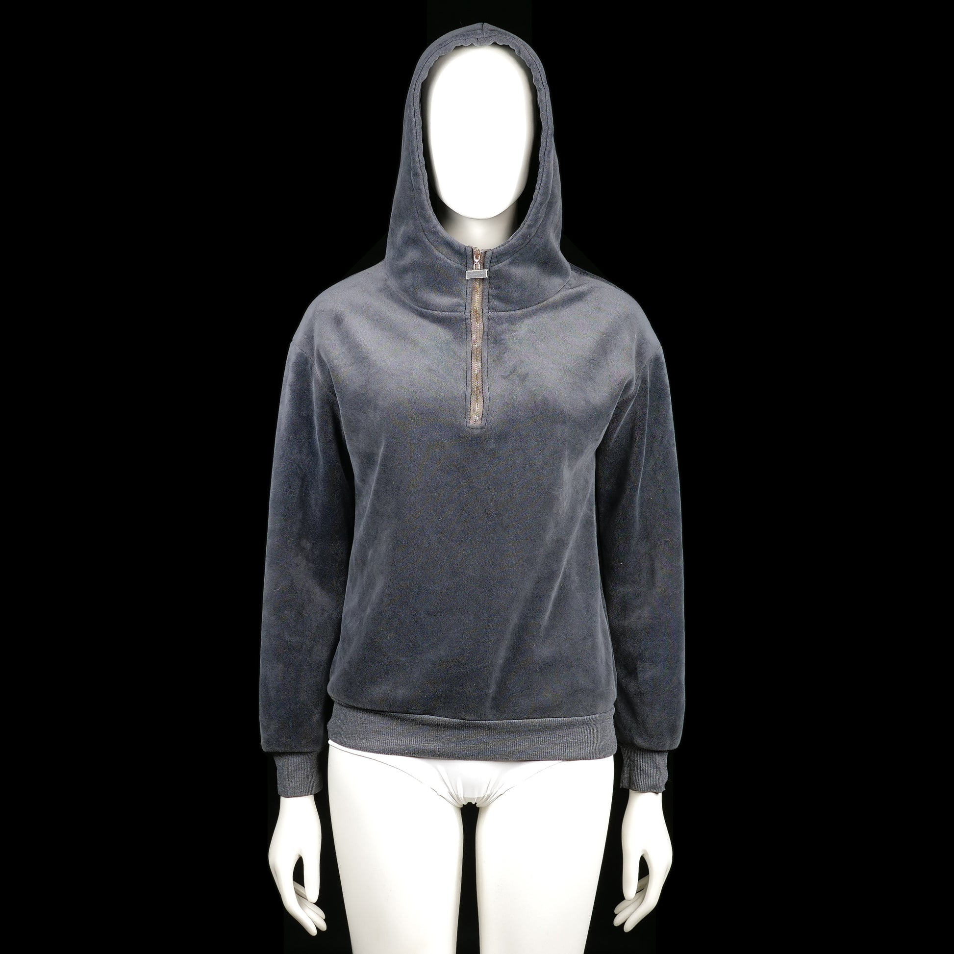 Hoodie - Charcoal - Size L - Charcoal gray hoodie with a half-zip front closure and ribbed cuffs and hem. Features a soft texture with a clean solid color.
