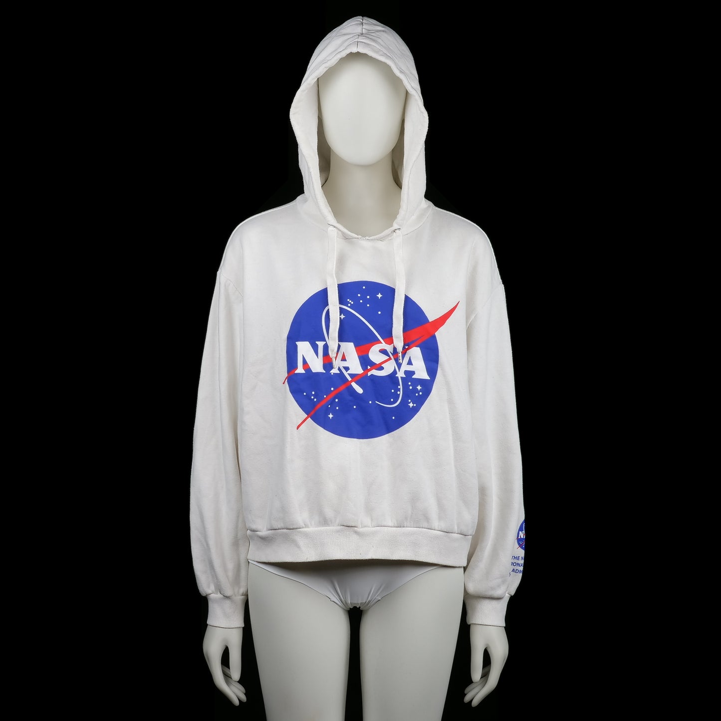 H&M Divided - Hoodie - White & Navy - Size XL - White hoodie with a large NASA logo print on the front and additional logo print on the lower sleeve. Features a drawstring hood, ribbed cuffs, and a straight hem.