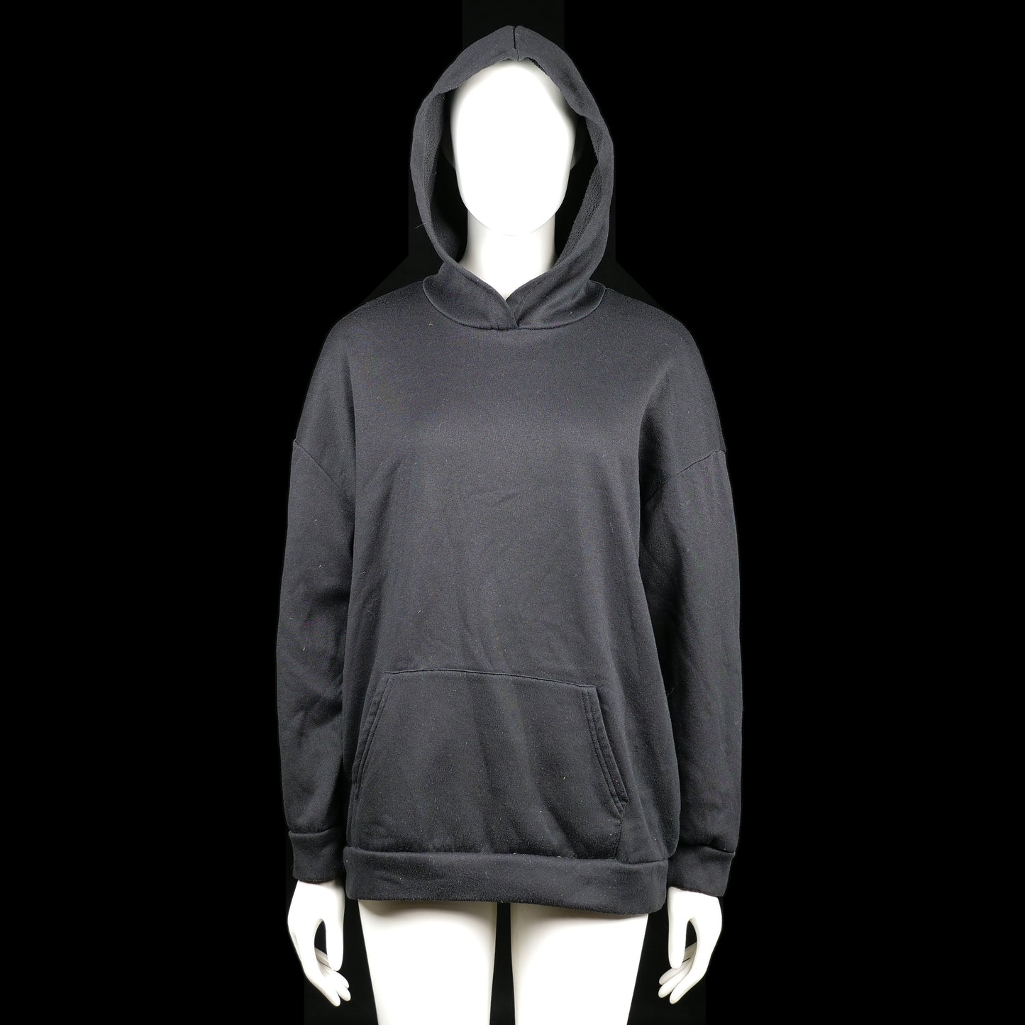 Shein - Hoodie - Black & Pink - Size M - Black hoodie with a ribbed hem and cuffs, featuring a large back print of a classical statue with pink bar over the eyes and the words "INTENSE FEELINGS". Front includes a kangaroo pocket.