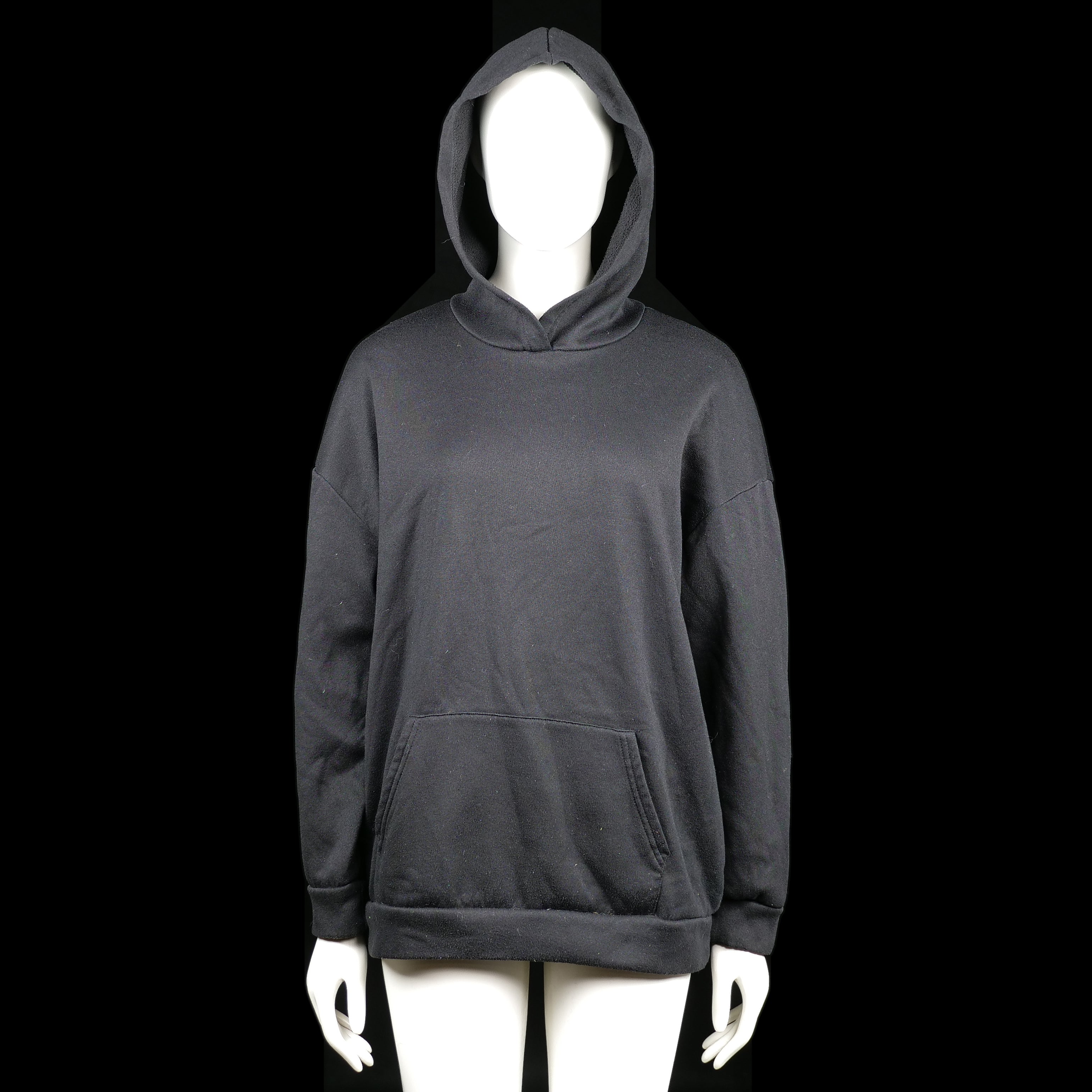 Shein - Hoodie - Black & Pink - Size M - Black hoodie with a ribbed hem and cuffs, featuring a large back print of a classical statue with pink bar over the eyes and the words "INTENSE FEELINGS". Front includes a kangaroo pocket.