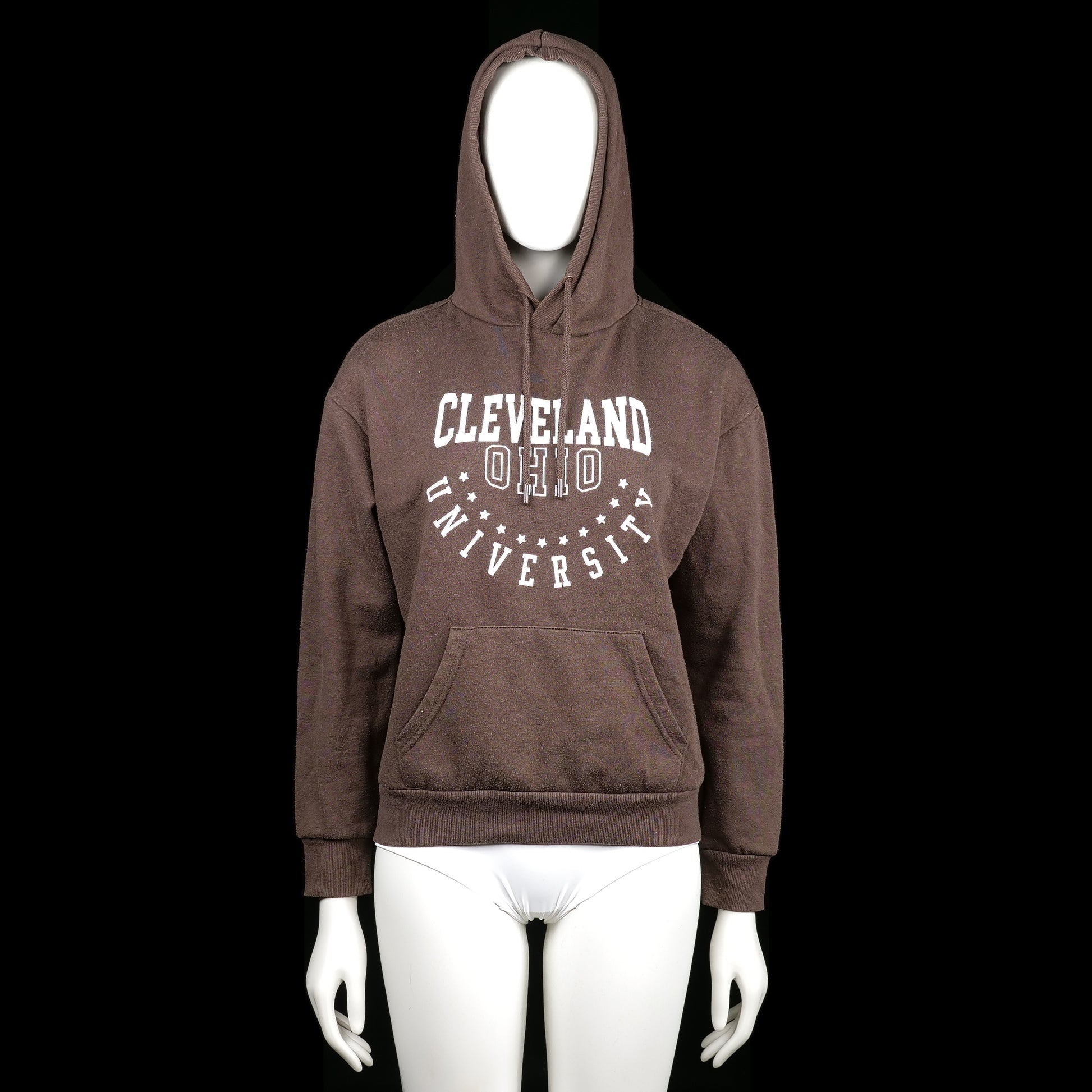 Primark - Hoodie - Brown & White - Size XS - Brown hoodie with a white collegiate-style "Cleveland Ohio University" print on the front. Features a kangaroo pocket, ribbed cuffs, and a straight hem.