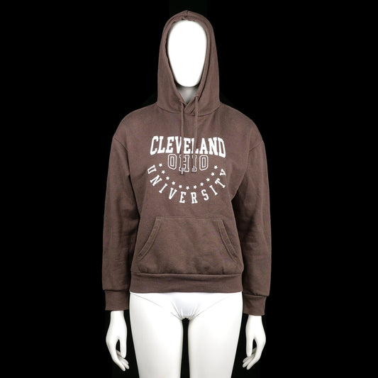 Primark - Hoodie - Brown & White - Size XS - Brown hoodie with a white collegiate-style "Cleveland Ohio University" print on the front. Features a kangaroo pocket, ribbed cuffs, and a straight hem.
