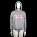 H&M - Hoodie - Light Gray & Pink - Size M - Light gray hoodie with a front pink graphic print reading “Melrose” and a kangaroo pocket. Features ribbed cuffs, straight hem, and a drawstring hood.
