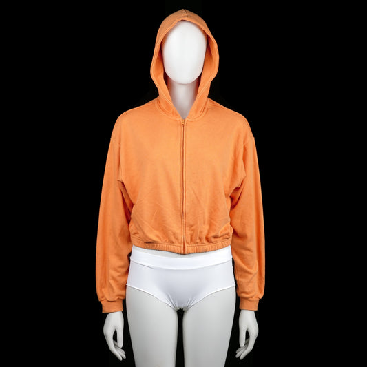 H&M - Hoodie - Orange - Size 170 - Solid orange zip-up hoodie with a cropped fit and ribbed cuffs. Features a straight hem and attached hood.