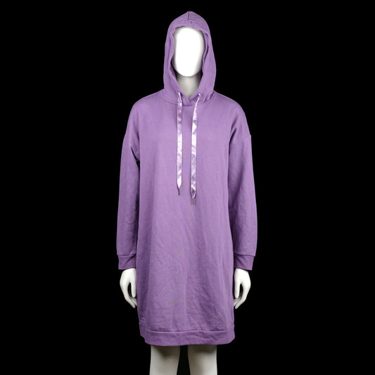 Bonprix - Hoodie - Purple - Size 44 - Long oversized purple hoodie with a straight hem and plain cuffs. Features a hood with shiny wide drawstrings.