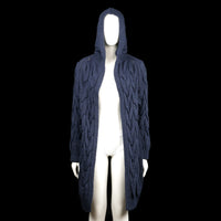 Cardigan - Navy - Size XL - Navy longline hooded cardigan featuring a chunky cable-knit pattern throughout. Finished with ribbed cuffs and a straight hem.