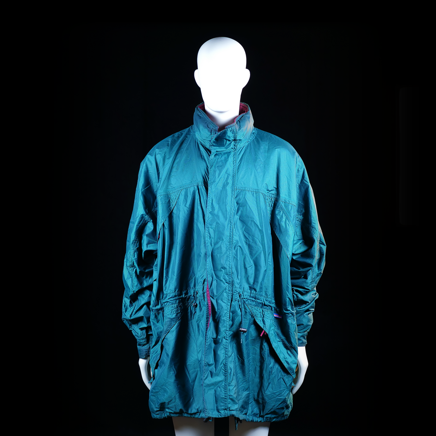 Bryntech - Windbreaker - Turquoise - Size XXXL - Long lightweight zip-up jacket with adjustable drawstring at the waist and elasticized cuffs. High collar and relaxed fit with no visible heavy insulation.