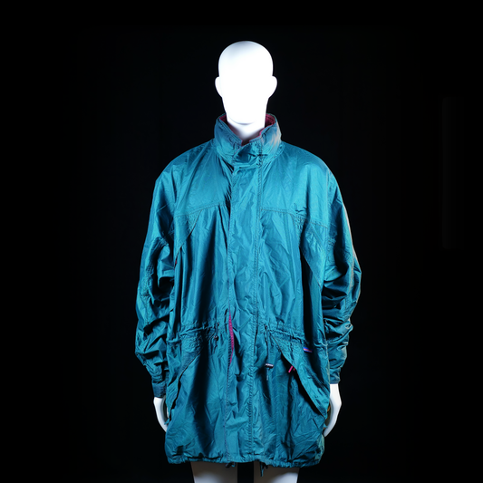Bryntech - Windbreaker - Turquoise - Size XXXL - Long lightweight zip-up jacket with adjustable drawstring at the waist and elasticized cuffs. High collar and relaxed fit with no visible heavy insulation.