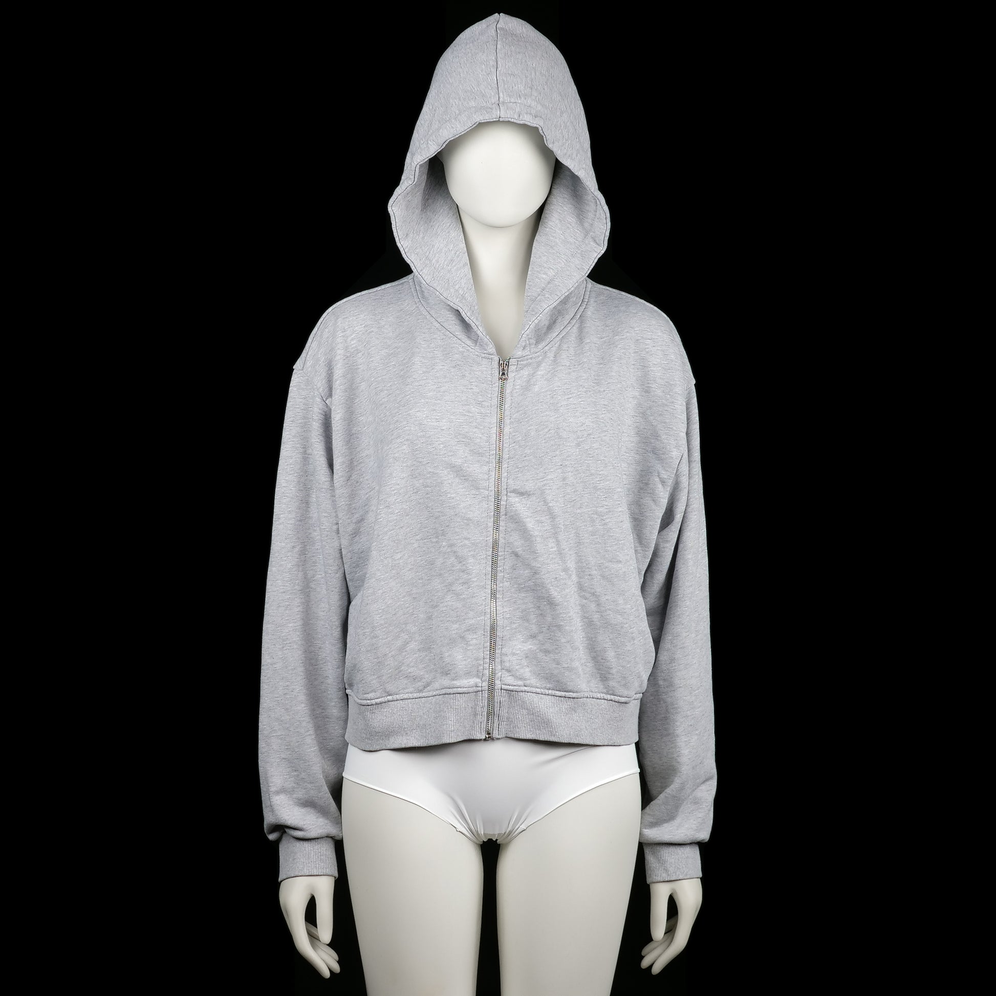 Bikbok - Hoodie - Light Gray - Size XL - Light gray zip-up hoodie with a slightly cropped length and ribbed cuffs and hem. Features a clean solid design with a large hood.