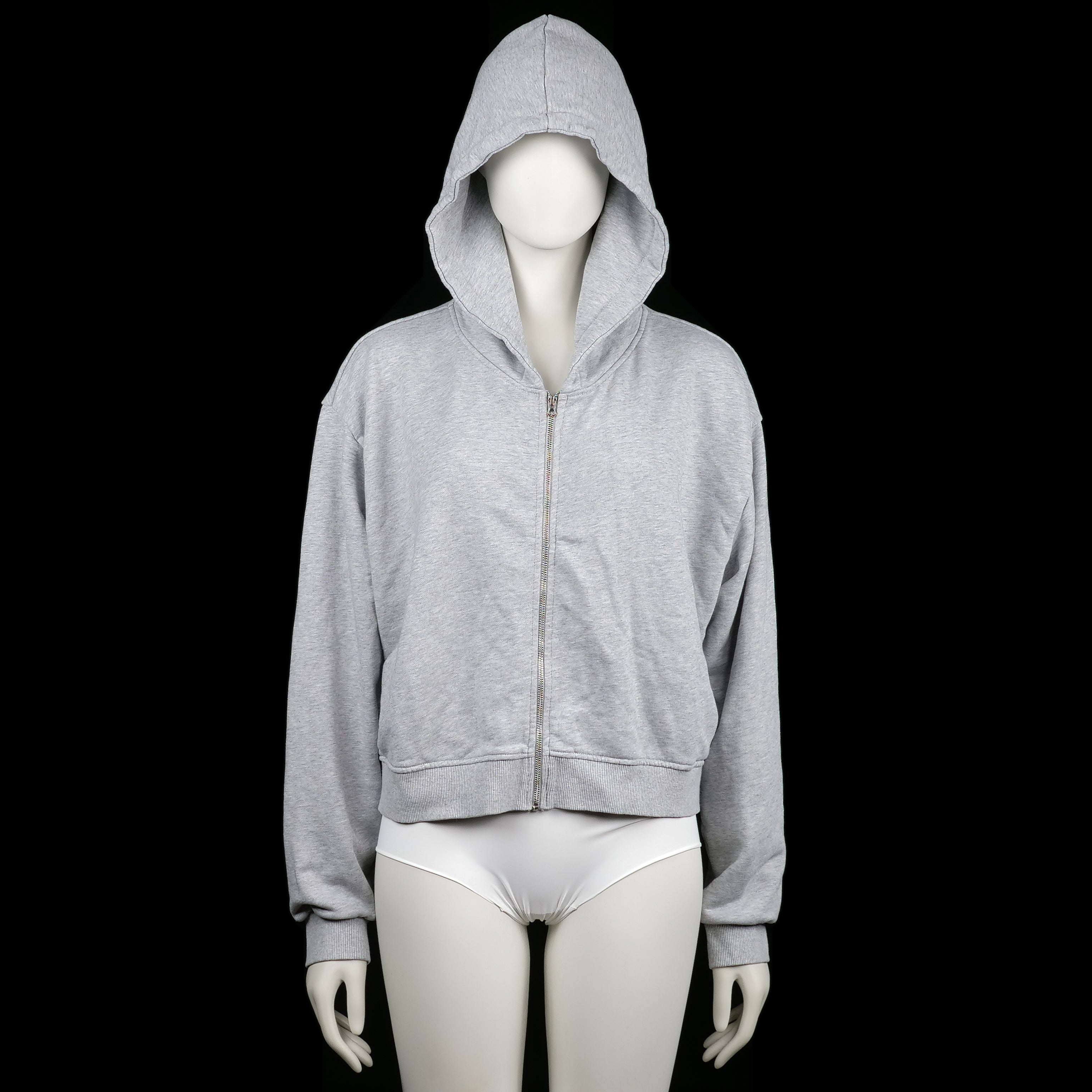Bikbok - Hoodie - Light Gray - Size XL - Light gray zip-up hoodie with a slightly cropped length and ribbed cuffs and hem. Features a clean solid design with a large hood.