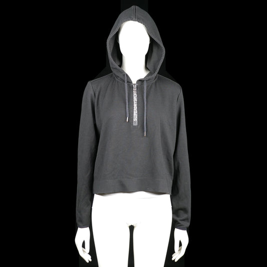 Superdry Sport - Hoodie - Black - Size L - Black hoodie with adjustable drawstrings and printed text on the hem and one of the strings. Features a cropped fit and a straight hem.