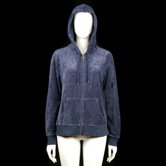 Cubus - Hoodie - Navy - Size L - Solid navy zip-up hoodie with a drawstring hood, front kangaroo pockets, and ribbed cuffs and hem.