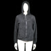 Hoodie - Charcoal - Size M - Charcoal-colored zip-up hoodie with a soft, textured sherpa look and a drawstring hood. Features curved front patch pockets and a straight hem.