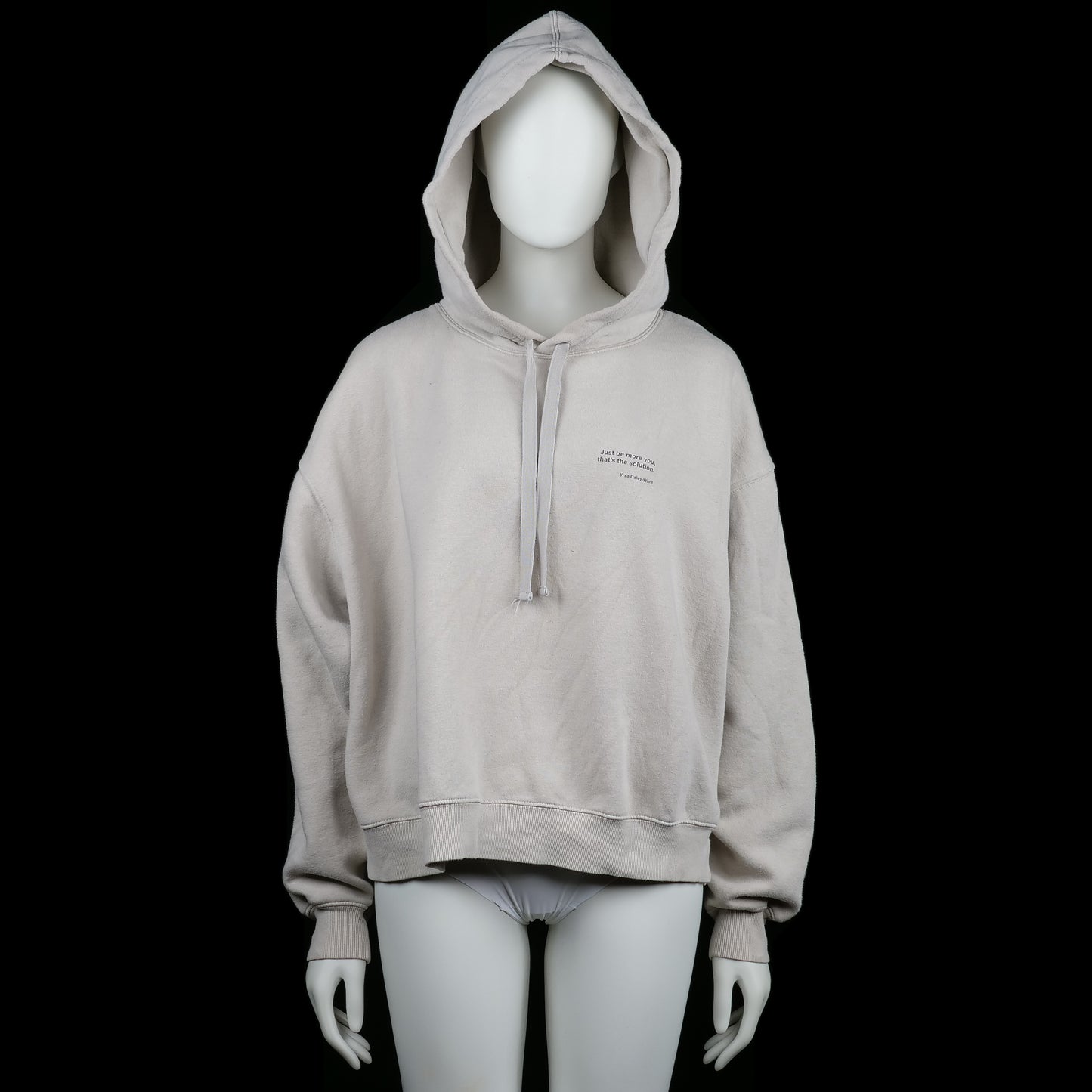 H&M - Hoodie - Ivory - Size XL - Oversized ivory hoodie with a drawstring hood and ribbed cuffs and hem. Small printed text detail on the upper left chest.