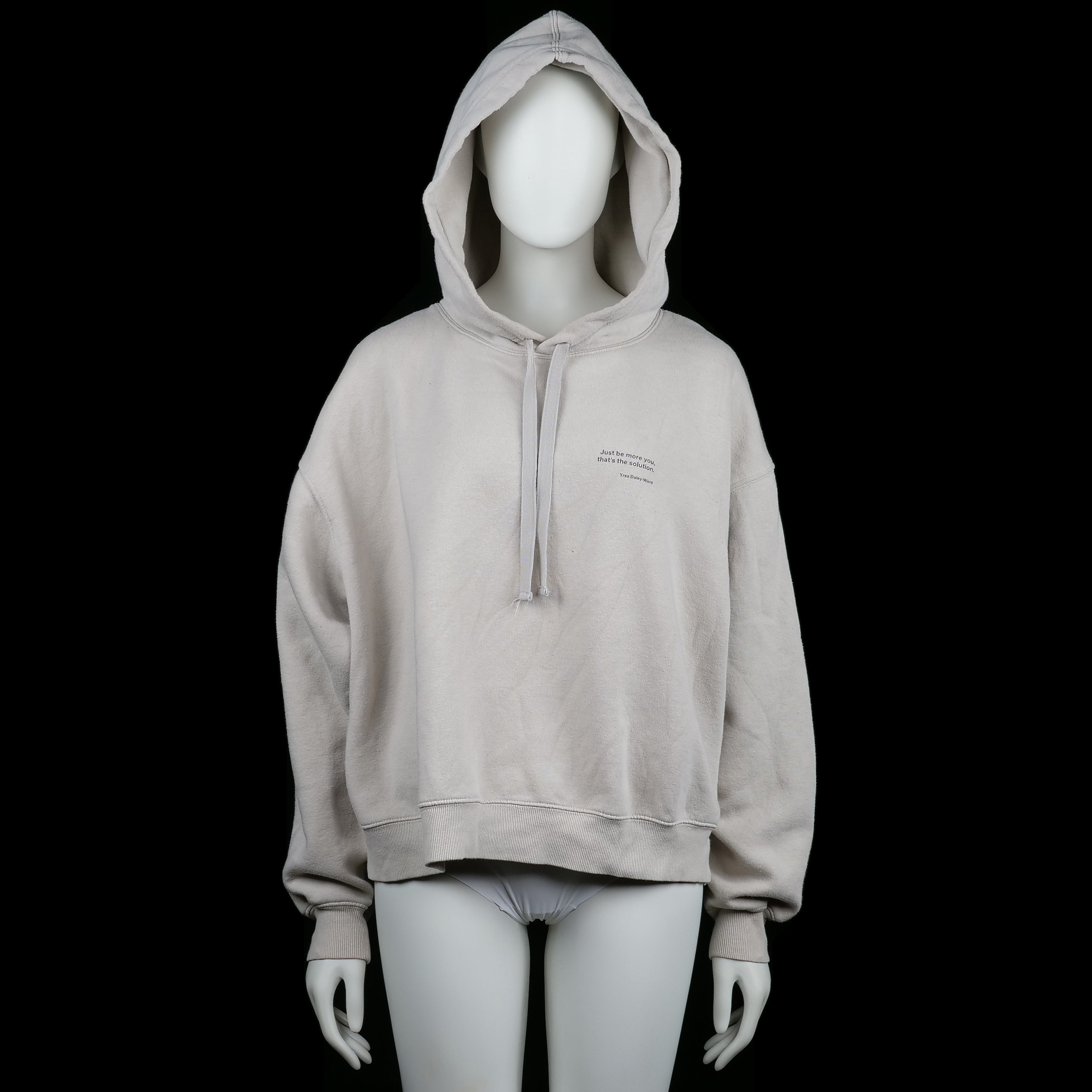 H&M - Hoodie - Ivory - Size XL - Oversized ivory hoodie with a drawstring hood and ribbed cuffs and hem. Small printed text detail on the upper left chest.