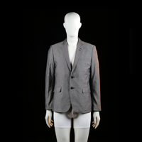 H&M - Blazer - Gray & Black - Size 48 - Two-button blazer with flap pockets and a welt chest pocket, featuring dark contrasting elbow patches. Single vent at the back and buttoned cuffs.