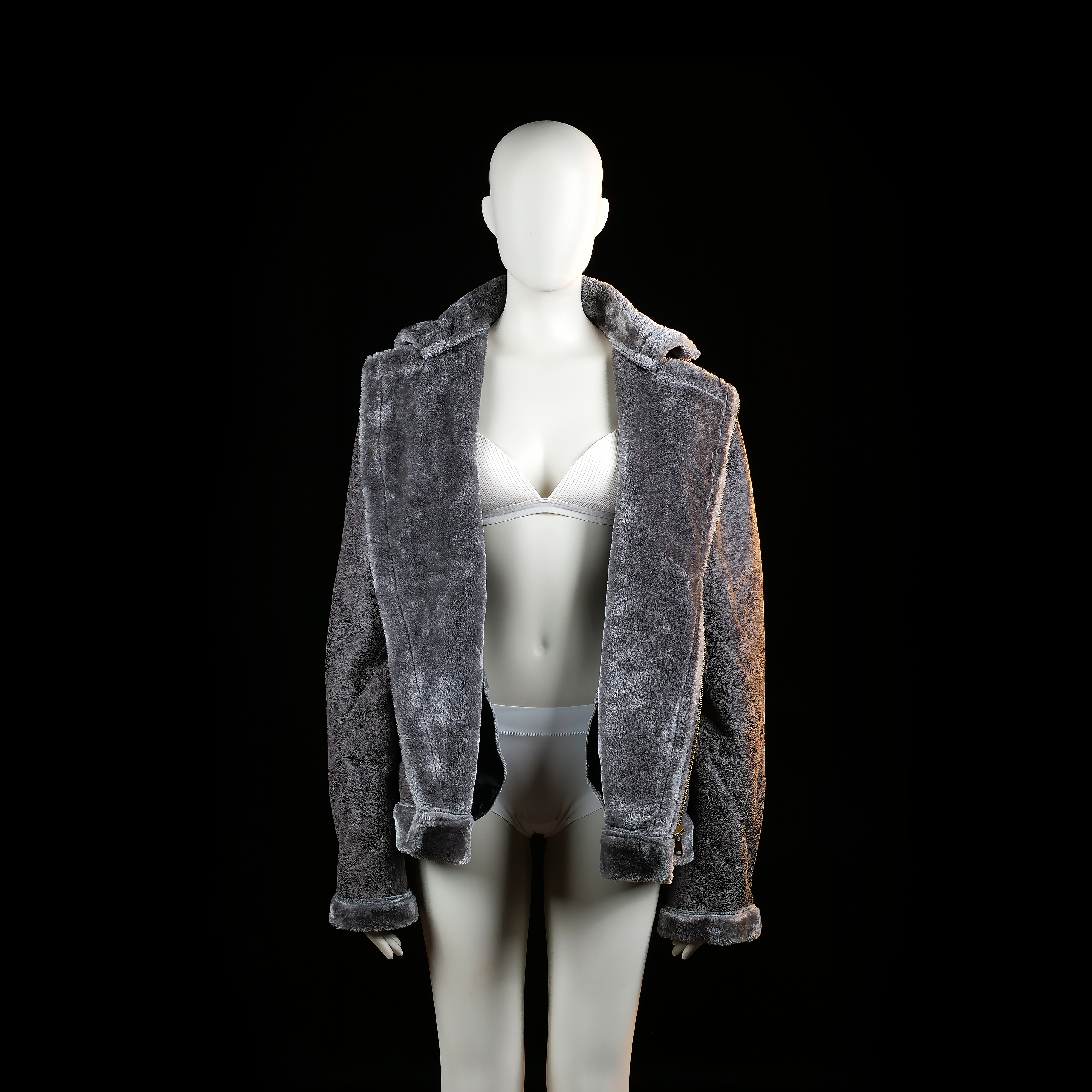 Fur jacket - Dark Gray - Size L