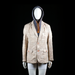 Golden Blazer - Blazer - Beige & Dark Gray - Size L - Single-breasted blazer with all-over light camouflage print, two-button closure, and flap pockets. Features quilted elbow patches with visible orange stitching and a dark gray layered hooded insert with orange drawstrings.