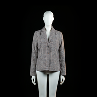 Soulmate - Blazer - Gray & Brown - Size 38 - Single-breasted blazer with two front buttons, featuring a classic notch lapel and front flap pockets. The garment has a plaid check pattern throughout.