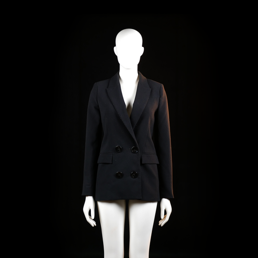Zara - Blazer - Black - Size XS - Double-breasted blazer with peak lapels and four prominent front buttons. Features flap pockets and buttoned cuffs.