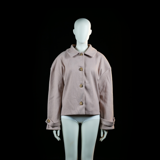 Shein - Trucker jacket - Rose - Size L - Boxy, button-front jacket with oversized tortoiseshell buttons and dropped shoulders. Features wide cuffs with matching buttons and a straight hem.