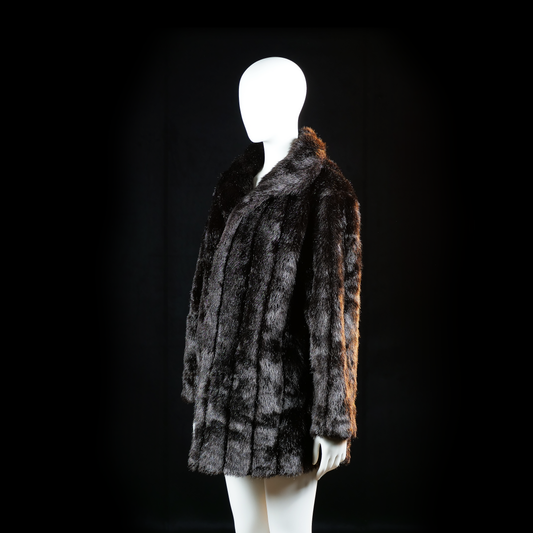 Fur jacket - Black & Dark Brown - Size 38