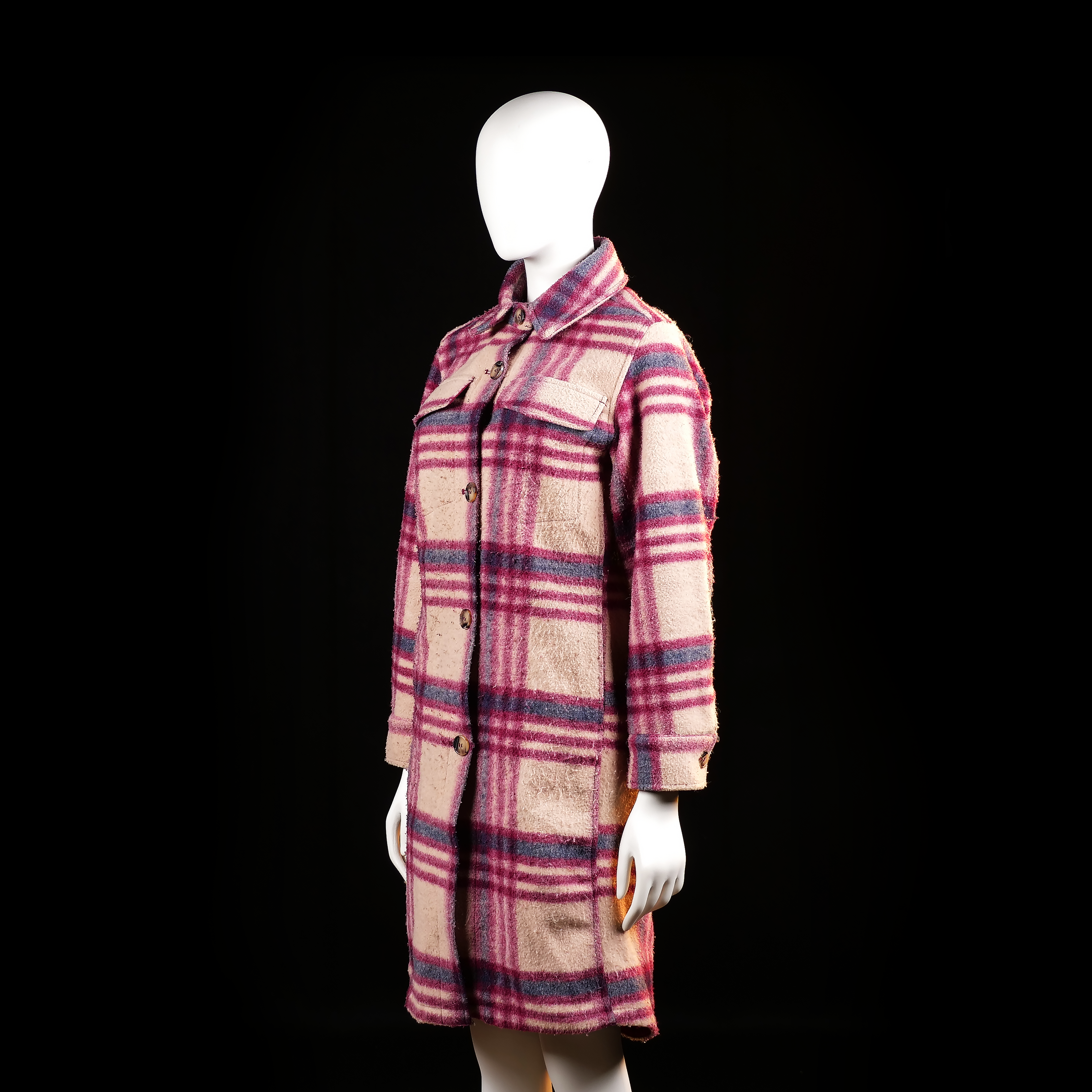 Overcoat - Beige & Burgundy - Size XS