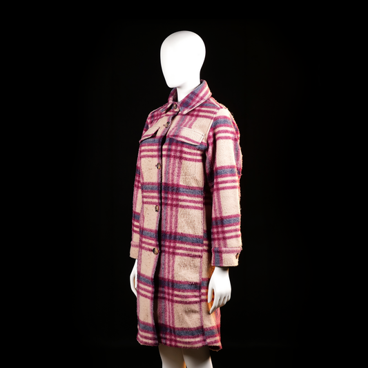 Overcoat - Beige & Burgundy - Size XS