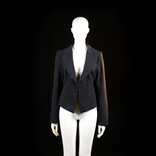 Lindex - Blazer - Black - Size 44 - Cropped double-breasted jacket with wide notched lapels and a pleated panel at the lower back. Features long sleeves and a structured fit.